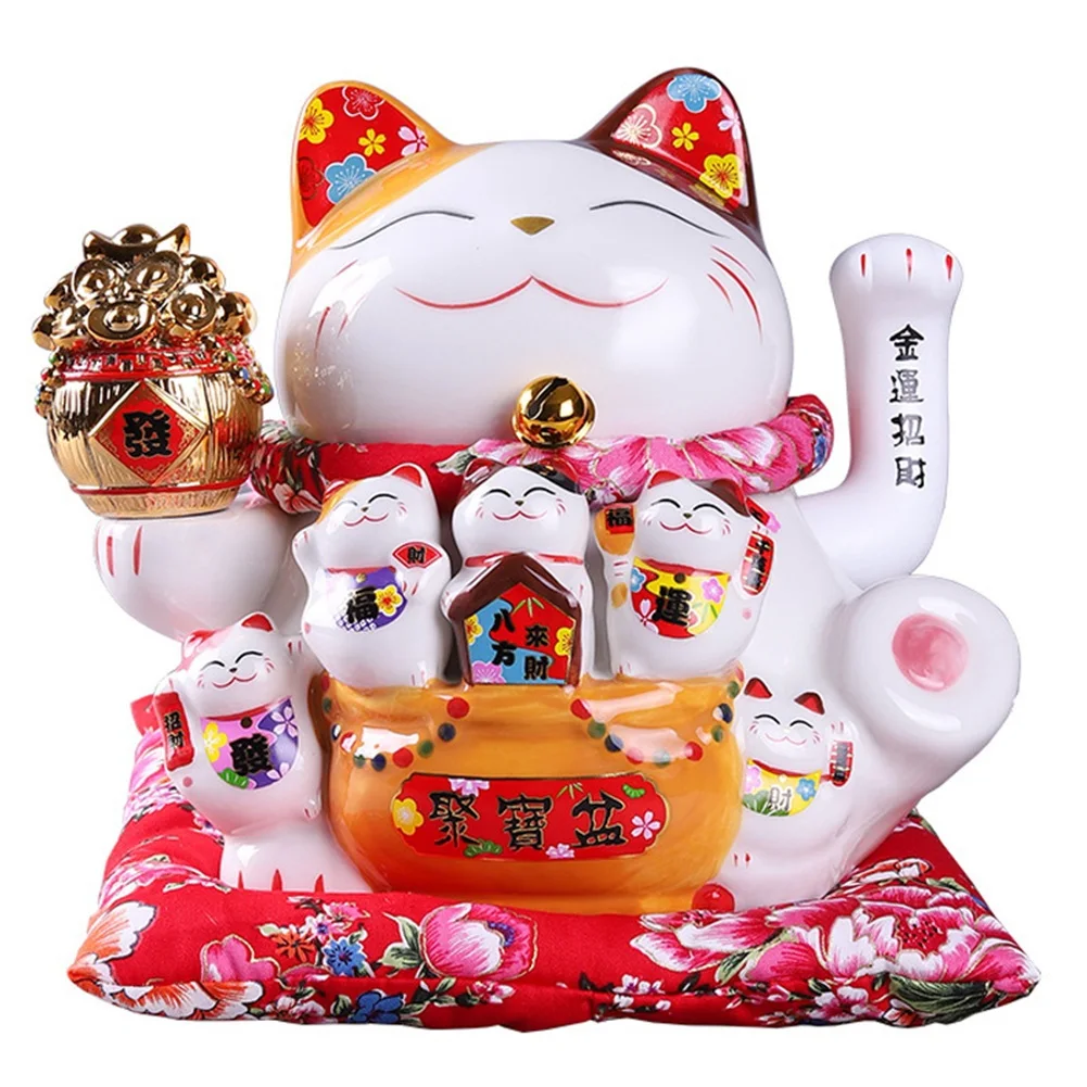 

7Inch Ceramic Beckoning Maneki Ornament Feng Shui Decoration Swing Lucky ,A