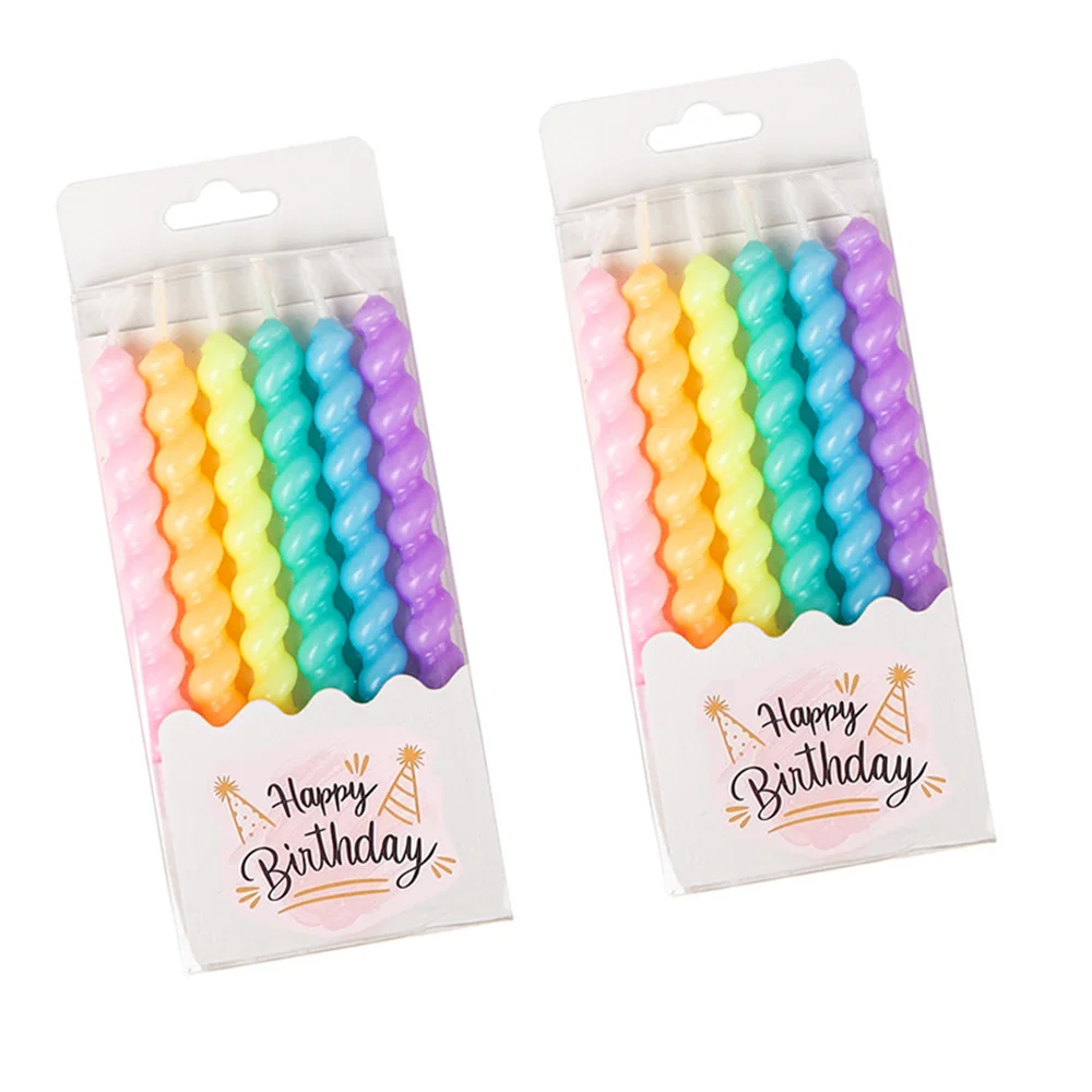 12 шт./2 коробки цветные длинные свечи Макарон витая нить спираль форма