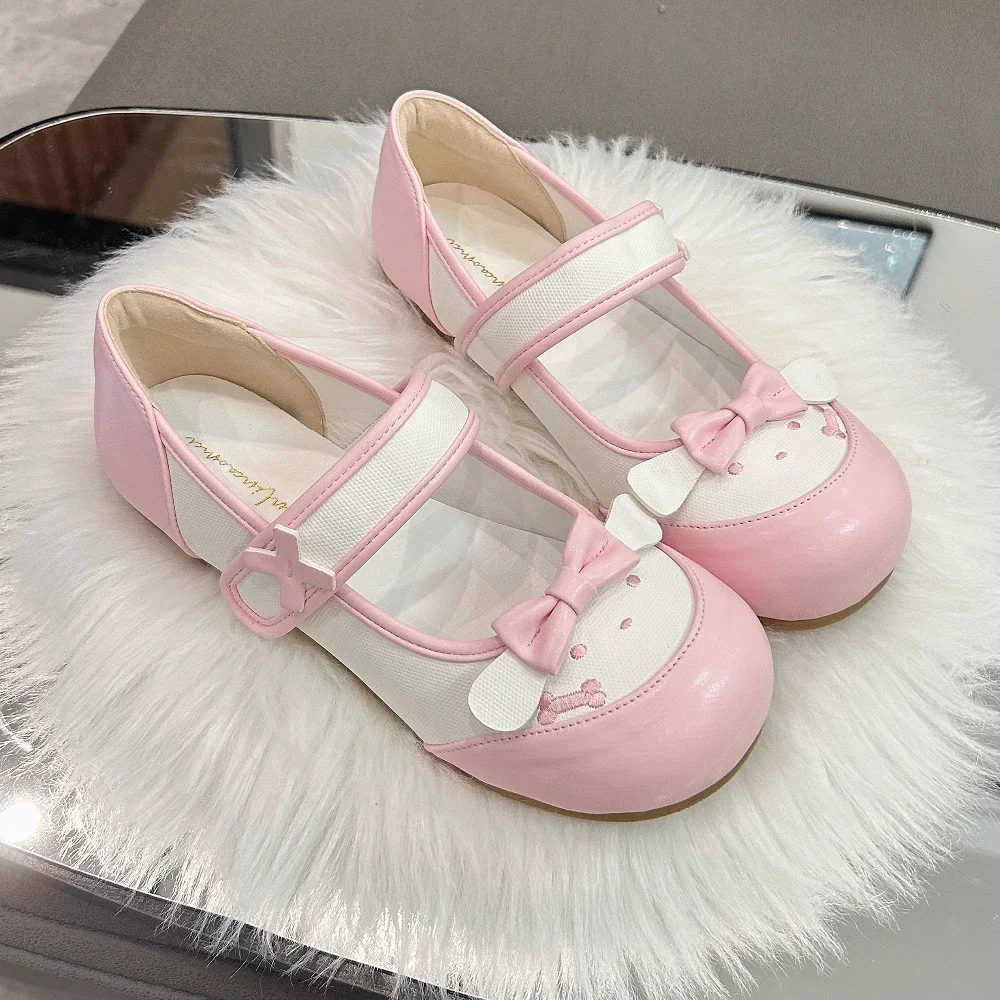 Kawaii женская обувь на плоской подошве милые розовые туфли в стиле Лолиты высоком