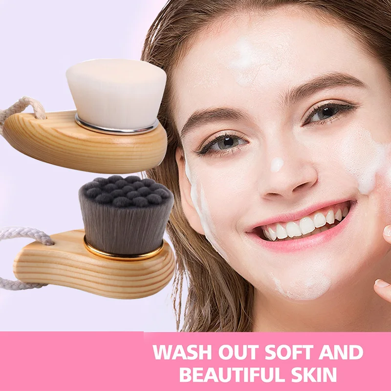 

Face Clean Brush Wooden Handle Face Wash Brush Massage Facial Cleansing Tool Soft Fiber Manual Exfoliating Skin Care Tool