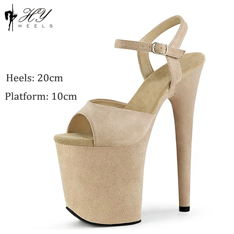 

Summer Sexy Super High Heel 20CM Pole Dance Shoes Suede Platforms Nightclub Striper Sandals Striptease Stiletto Heels