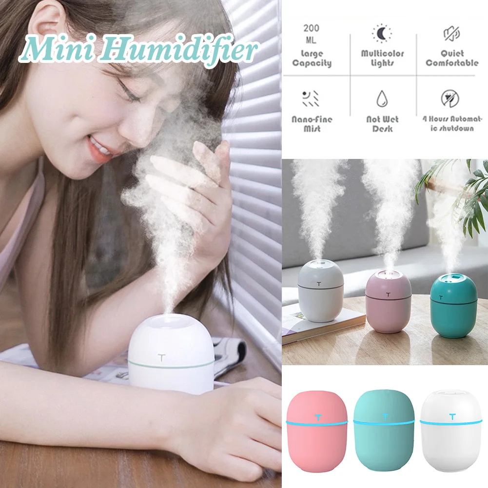 

200ML Ultrasonic Mini Air Humidifier Essential Oil Diffuser with LED Night Lamp for Home Car USB Fogger Mist Maker