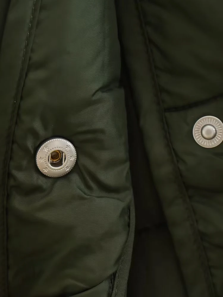 2022 Winter Ins Style Women Amy Green Warm Parkas Buttons Thick Chic Pockets Female Elegant Coat