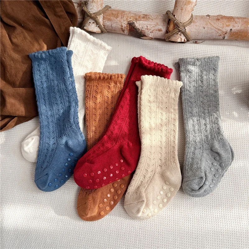

Blotona Toddler Baby Mesh Knit Socks for Autumn Winter, Solid Color Tights Dress Mid-Tube Socks, 0-5 Years