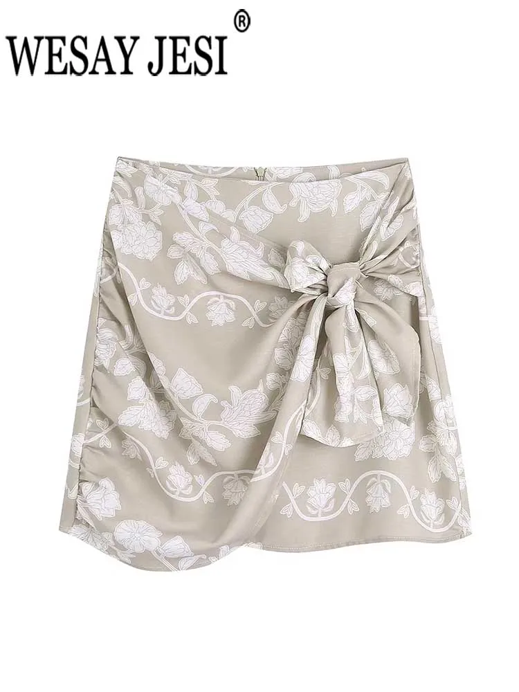 

WESAY JESI модная мини женская короткая юбка с принтом талии элегантная Ретро Милая универсальная легкая женская короткая юбка на молнии сзади