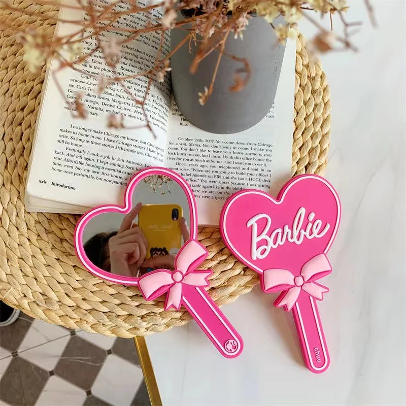 Зеркало ручное в форме сердца для девочек аниме Барби с галстуком-бабочкой