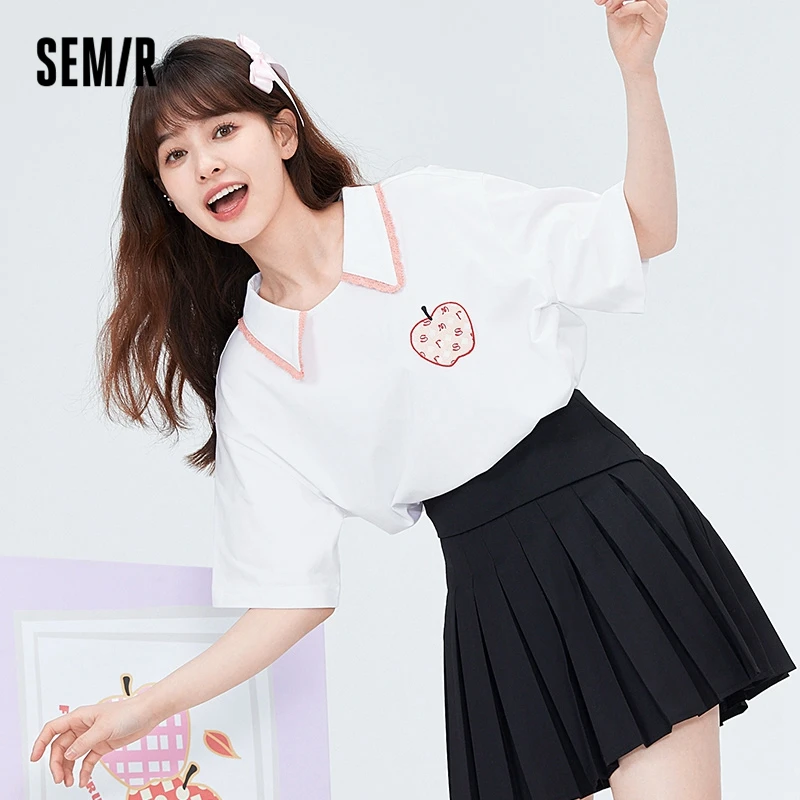 

Semir Polo Shirt Women Mid-Length Doll Collar Embroidery 2022 Summer New Loose Ice Oxygen Bar Antibacterial Pullover