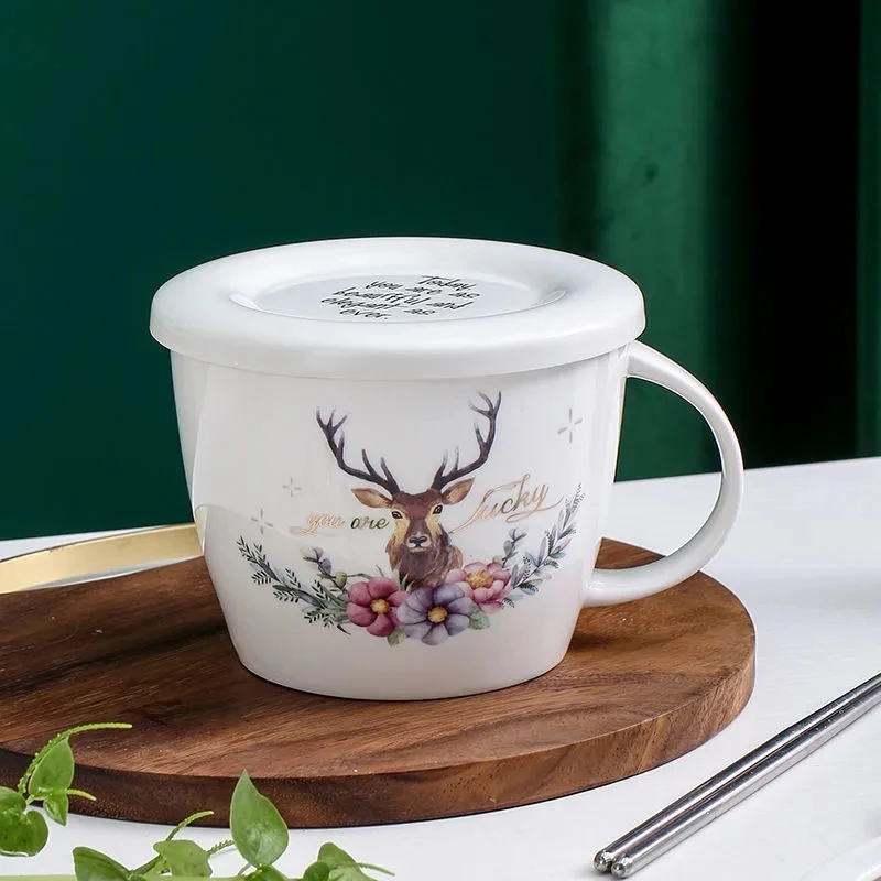 

850ml Creative Ceramic Mug With Cover Special Slotted Cup Breakfast bowl Mug Home Office Fancy Gift for Tea Drinker