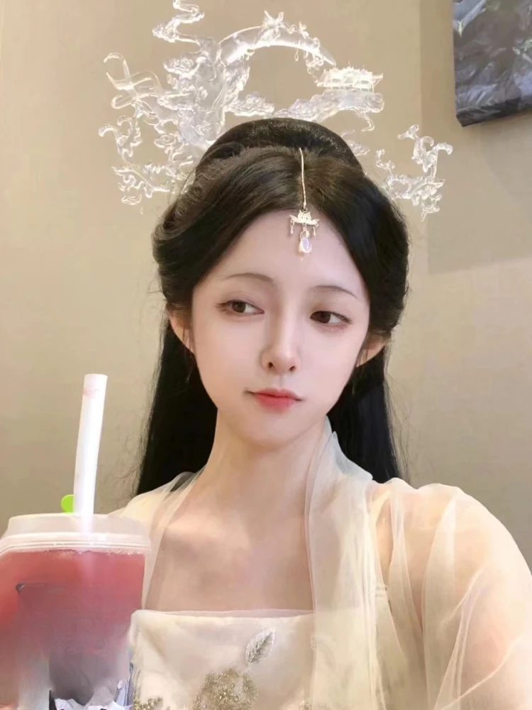 Headdress Women's Frosted Crystal-like Lotus Shape Handmade Transparent Hairpin Chinese Clothing Accessories Performance Props