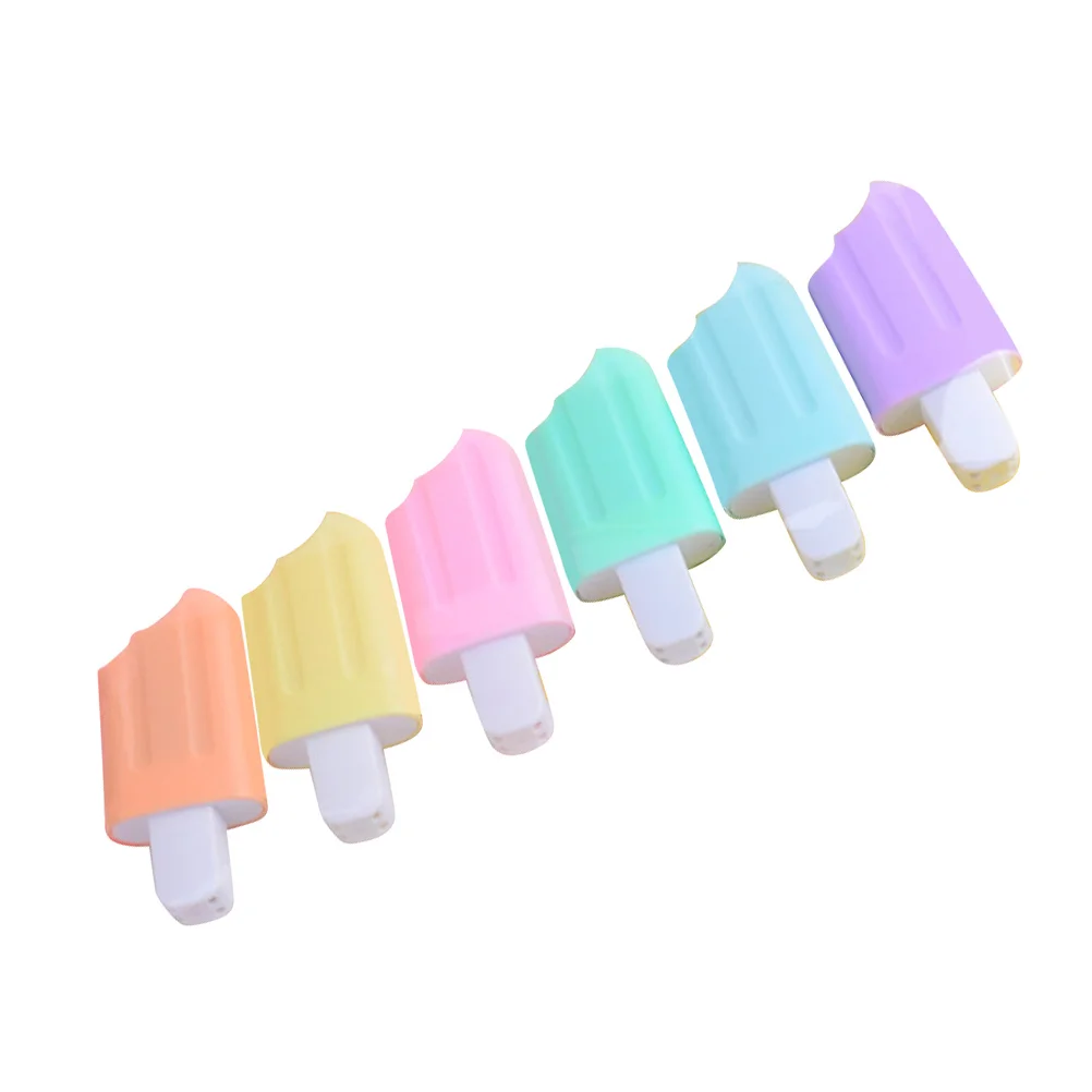 

6 шт. флуоресцентные маркеры, маркеры, металлические ручки, разные цвета, Мультяшные цветные красочные очаровательные формы мороженого