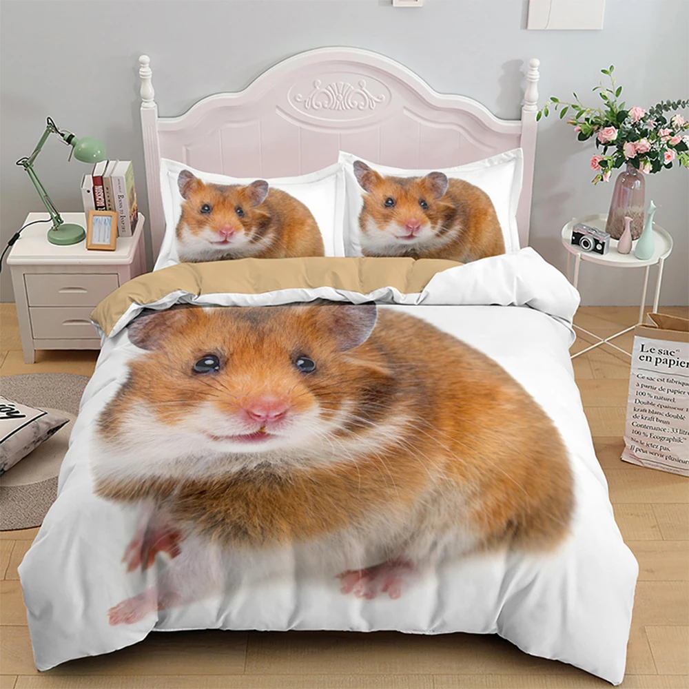 

Modern Teen Kid Home Textile Cute Animal Hamsters Bedding Set 2/3pcs Twin Full Size Polyester Quilt/Comforter Cover With Zipper