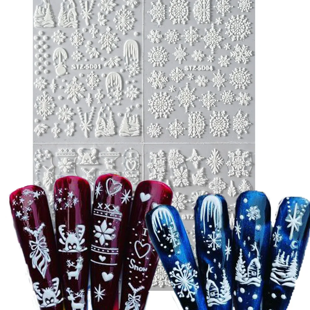 

1pcs 5D Acrylic Flowers Nail Art Stickers Embossed Snowflake Nail Stickers Winter Holiday Christmasn Decoratio for DIY Manicure