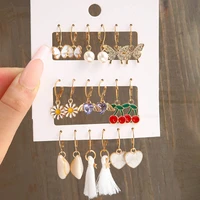 fashion pearl metal earrings set for women butterfly geometric gold metal drop earrings acrylic earring sets girls jewelry gift