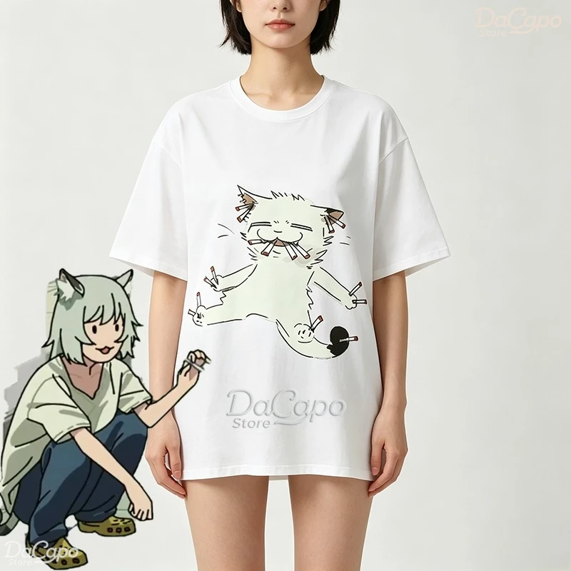 Фото Футболка Chainsmoker Cat Yaniko Satou с милым аниме-принтом, короткий рукав, хлопок, для косплея, аниме-мерч, повседневный топ для подростков №1