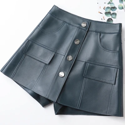 2022 Leather Culottes Women's New Fashion Autumn and Winter High-waisted Slim A-line Wide-leg Leather Culottes J4