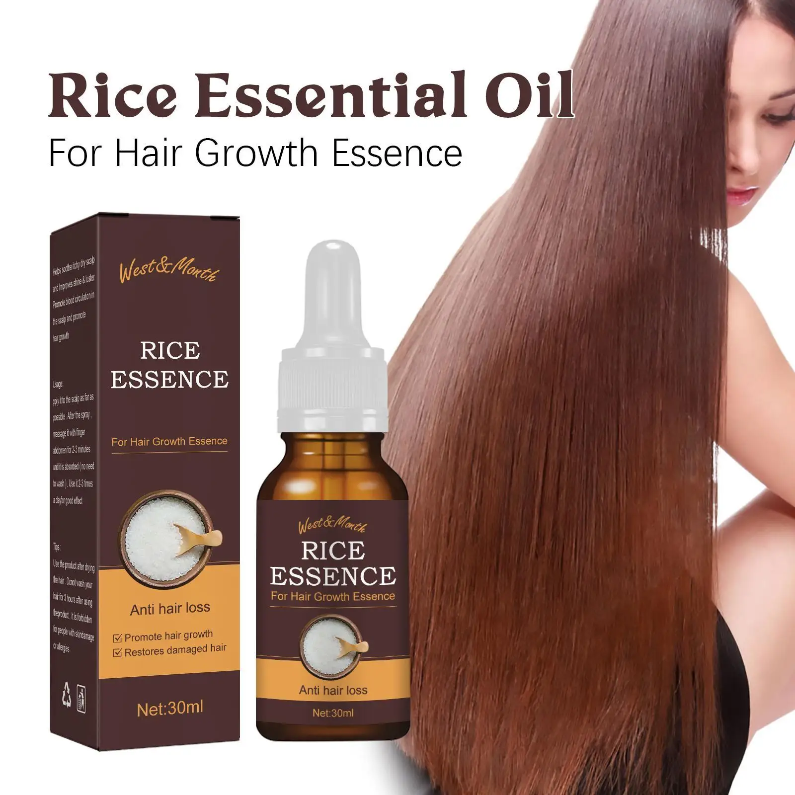 

1PCS 30ml Rice Water Hair Growth Shampoo - Anti Hair Loss Serum Fast Growth Longer Thicker Hair For Hair Loss