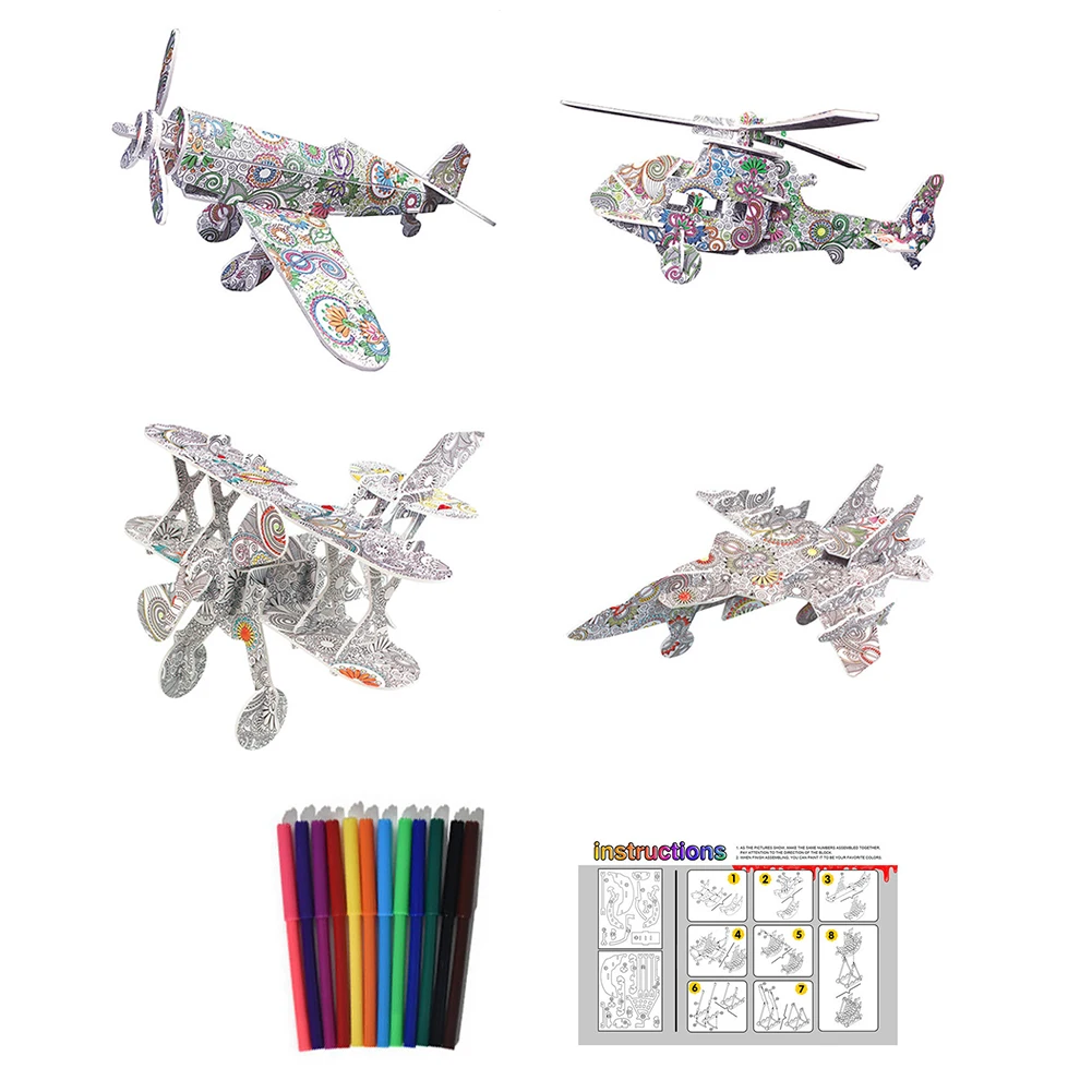 

4pcs Jigsaw Toy 3D Paper Birthday Gift Coloring Assembled Adult Home Decor Family Funny DIY For Kids Handmade Early Educational