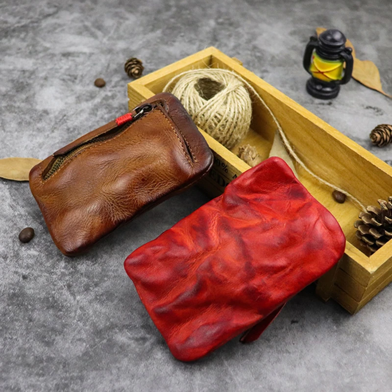 Винтажный Мужской кожаный мини-кошелек для монет, держатель для карт, кошелек, клатч, Мужская маленькая сумка на молнии для смены