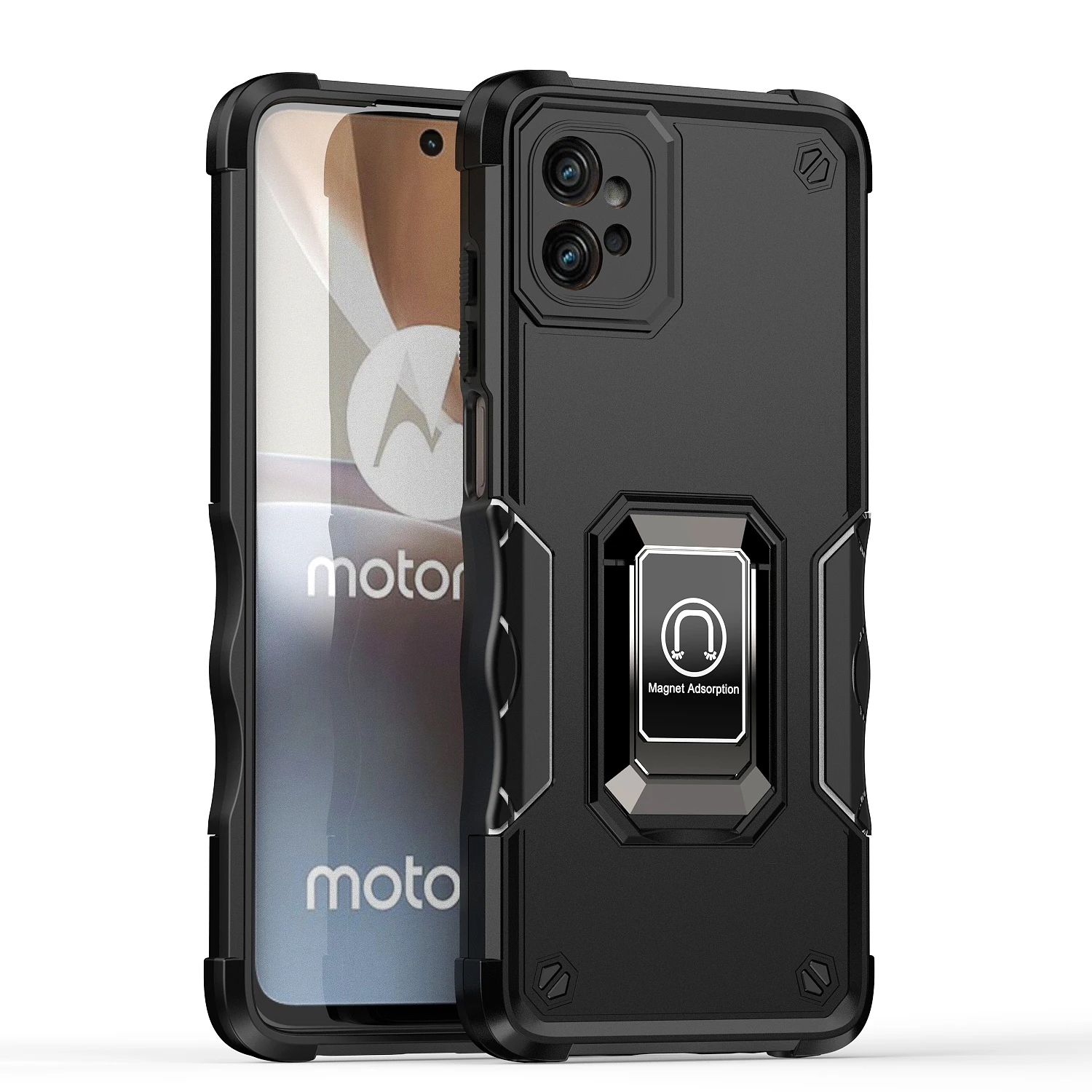 

Armor Shockproof Case for Motorola Moto G32 Car Magnetic Ring Holder Luxury Soft Silicone Edges Phone Cover MotorolaG32 MotoG32