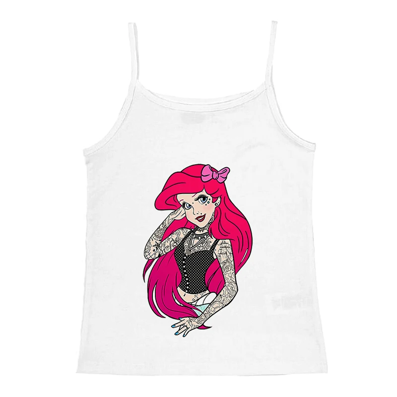 Disney Princess Y2k Print Tank Top New Women's Punk Crop Vintage Cool Girl Gothic Sexy Corset Grunge Suspenders Emo