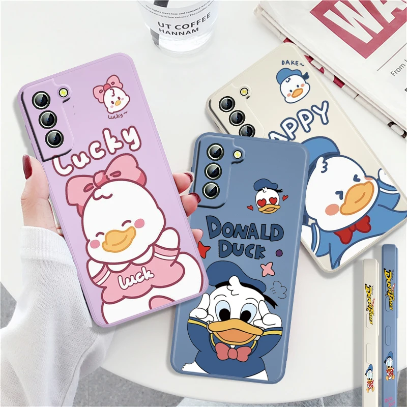 

Donald Duck Cartoon Disney For Samsung Galaxy S22 S21 Pro S20 FE S10 Note 20 10 Plus Lite Ultra Liquid Left Rope Phone Case