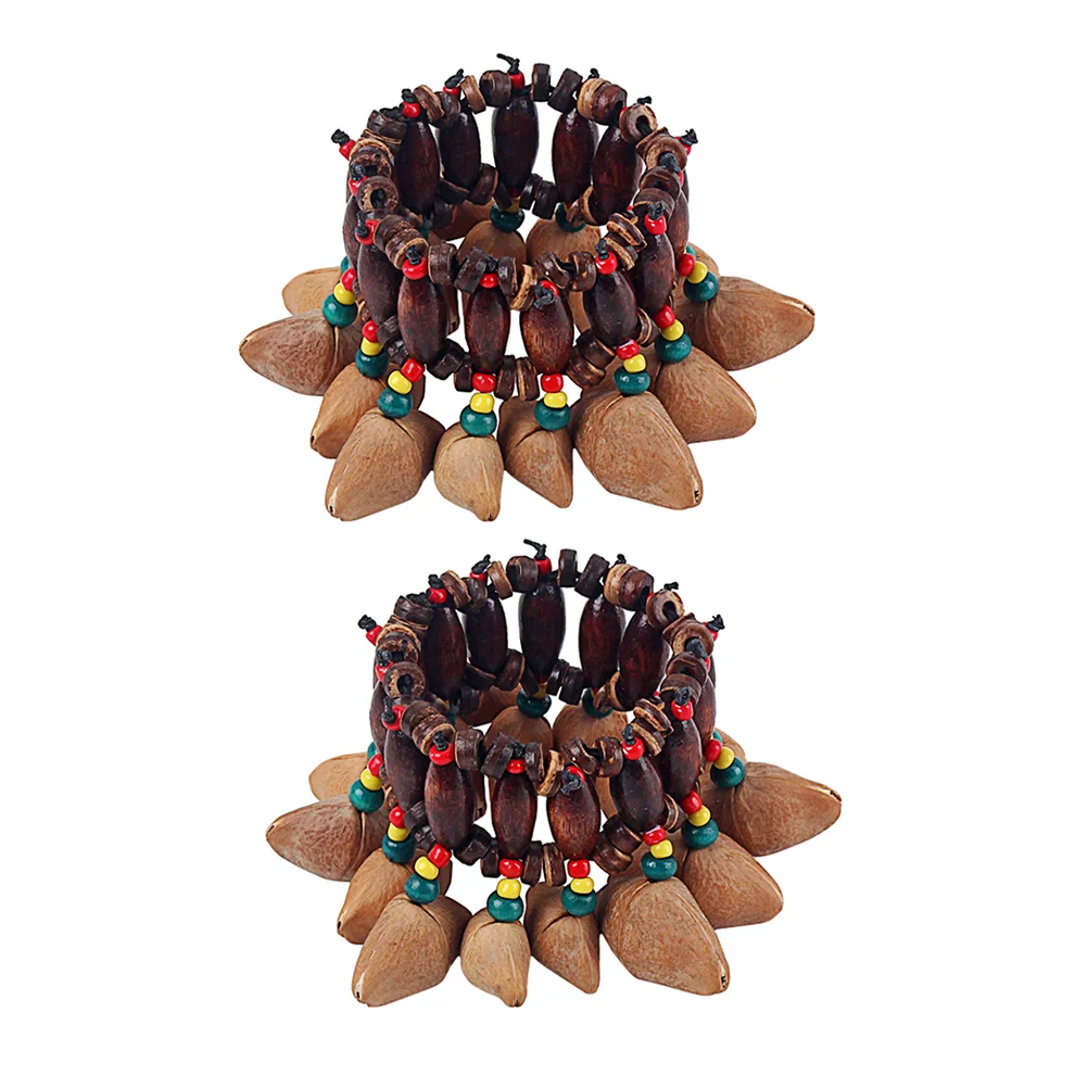 

2 Pcs African Nutshell Handbell Wristband Bracelet Handmade Bracelets Unique Handbells Bangle Tribal Style Manual Bangles