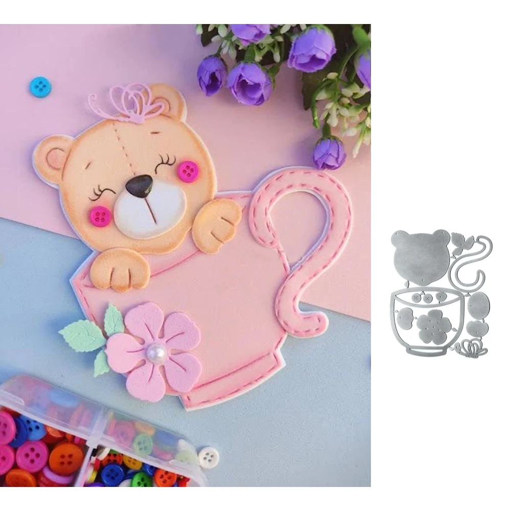 

Новый Медведь чашка цветок вырезанные штампы металлический Трафарет Шаблон для DIY Скрапбукинг тиснение бумажные поздравительные открытки ...