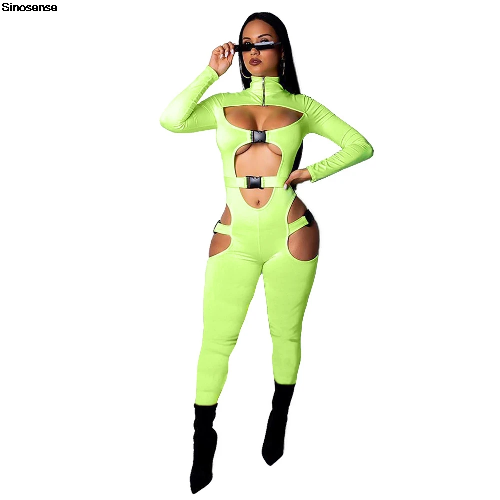 Женский Облегающий комбинезон с длинным рукавом и высоким воротником