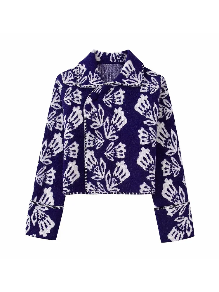 

Женский жаккардовый кардиган PB & ZA, трикотажный свитер с длинным рукавом, верхняя одежда для осени, 4938109, 2022