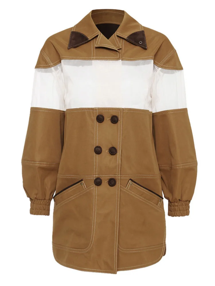 

Personality Jacket Women 2022 Autumn Lapel Long Sleeve Double Breasted Patchwork Casual Loose Fashion Trend Coat Female