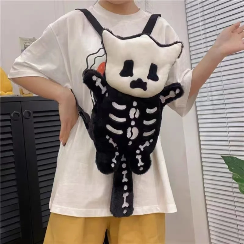 

Korean Women Fashion Halloween Skull Plush Backpack Kawaii Skeleton Toy Backpacks Goth Doll Cartoon Anime Bag Knapsack Bags