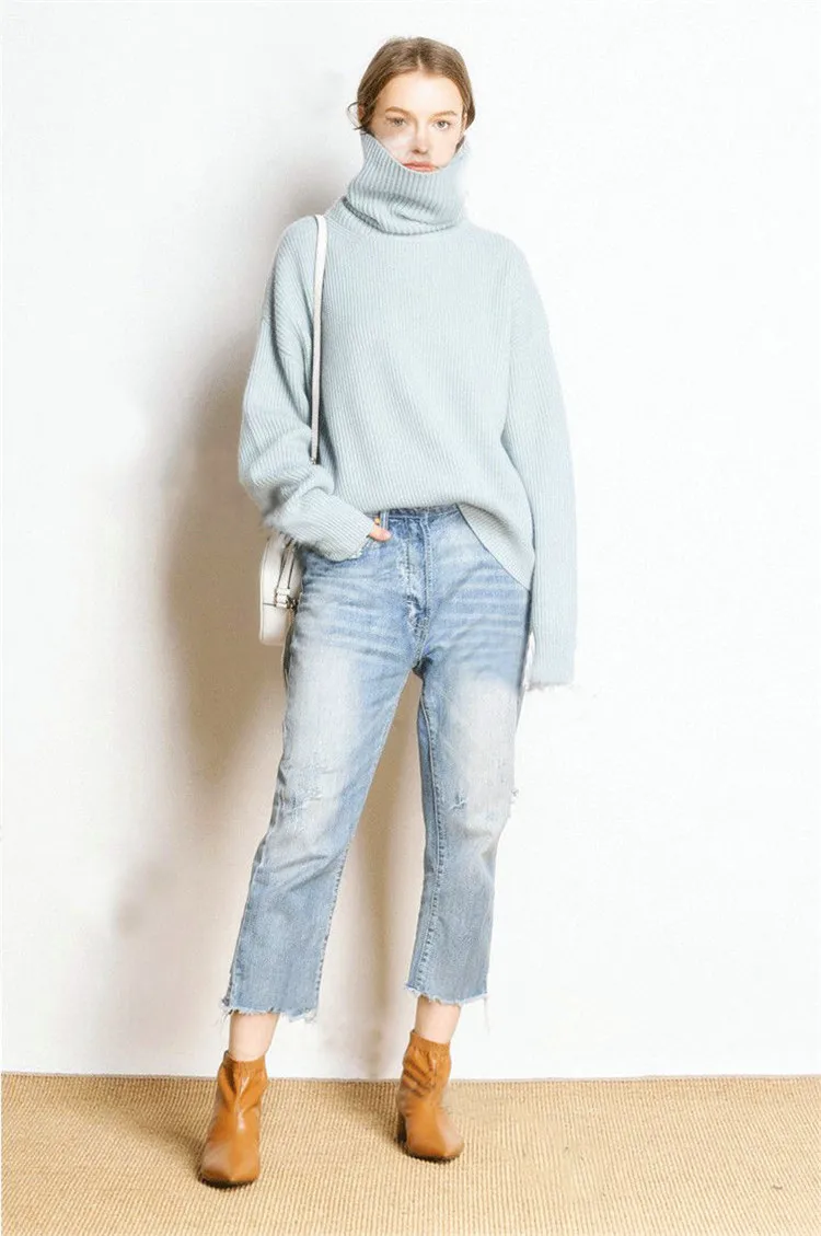 Женский свитер с высоким воротником пуловер толстый зимний теплый вязаный