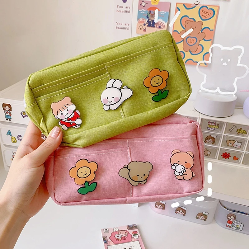 

Kawaii Cartoon Large Capacity Pencil Case Cute Badges Multi Layer Pen Pouches School Student Stationery Holder Storage Gift