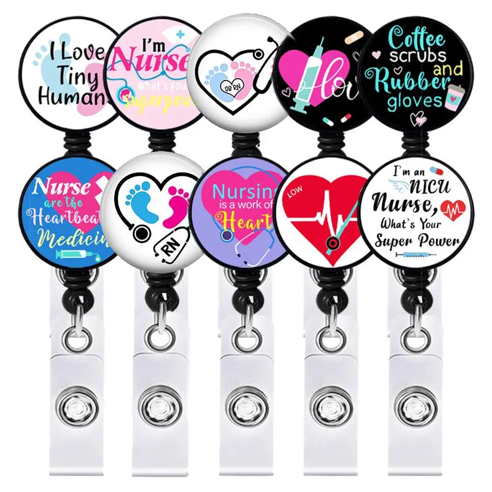 

360° Rotatable Retractable ID Name Badge Reel Doctors Nurses Work Card Holder Medical Workers Pass Staff Employee's Card Clip