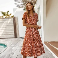 women summer cottagecore dress woman dot print dresses polka dot short sleeve dress female slim body clothes shirt collar skirt
