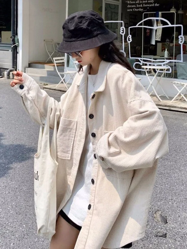 

Autumn Oversized Loose Pocket Women Blouse Solid Single Breasted Harajuku Blusas All Match Grunge Y2k Aesthetic Casual Shirts