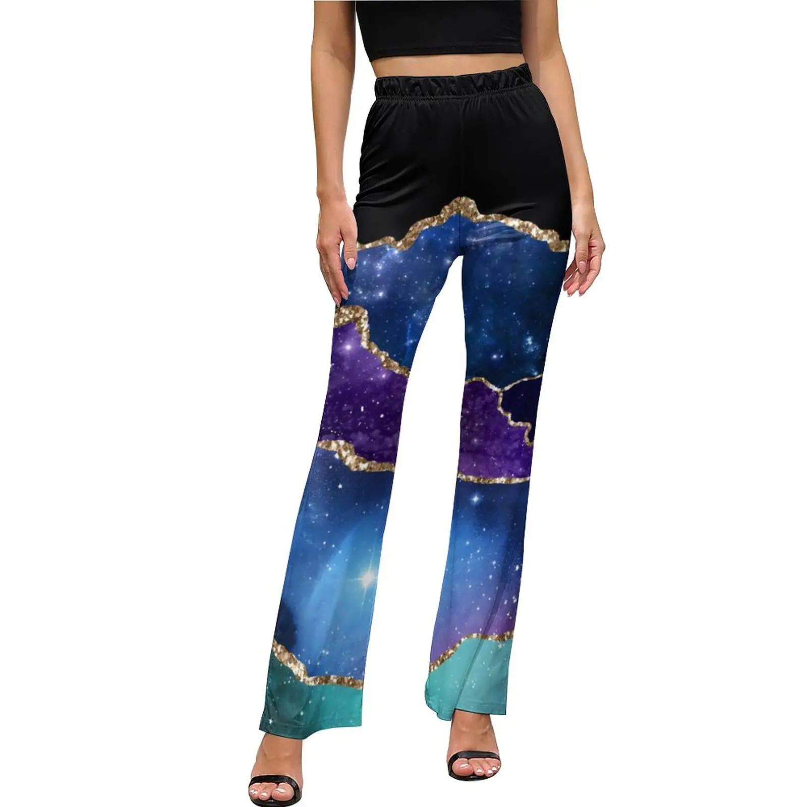 

Faux Marble Print Casual Pants Sparkly Shining Sexy Workout Custom Flared Trousers High Waist Slim Stretch Streetwear Pants