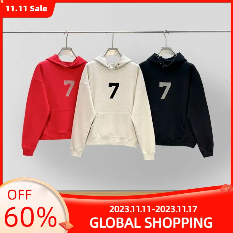 

FW22 New Season 7 ESSENTIALS Pullover Hoodie Flocked Print Number 7 Hip Hop Loose Unisex Oversize Sweatshirt
