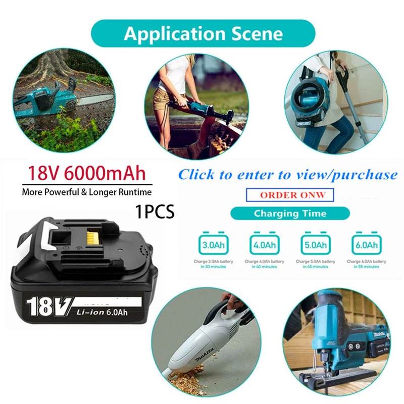

Литий-ионные аккумуляторные батареи Makita BL1860B, 18В 12Ач 6ач для BL1840, BL1860, BL1850, BL1830aiyaya, 18650 литий-ионная аккумуляторная батарея