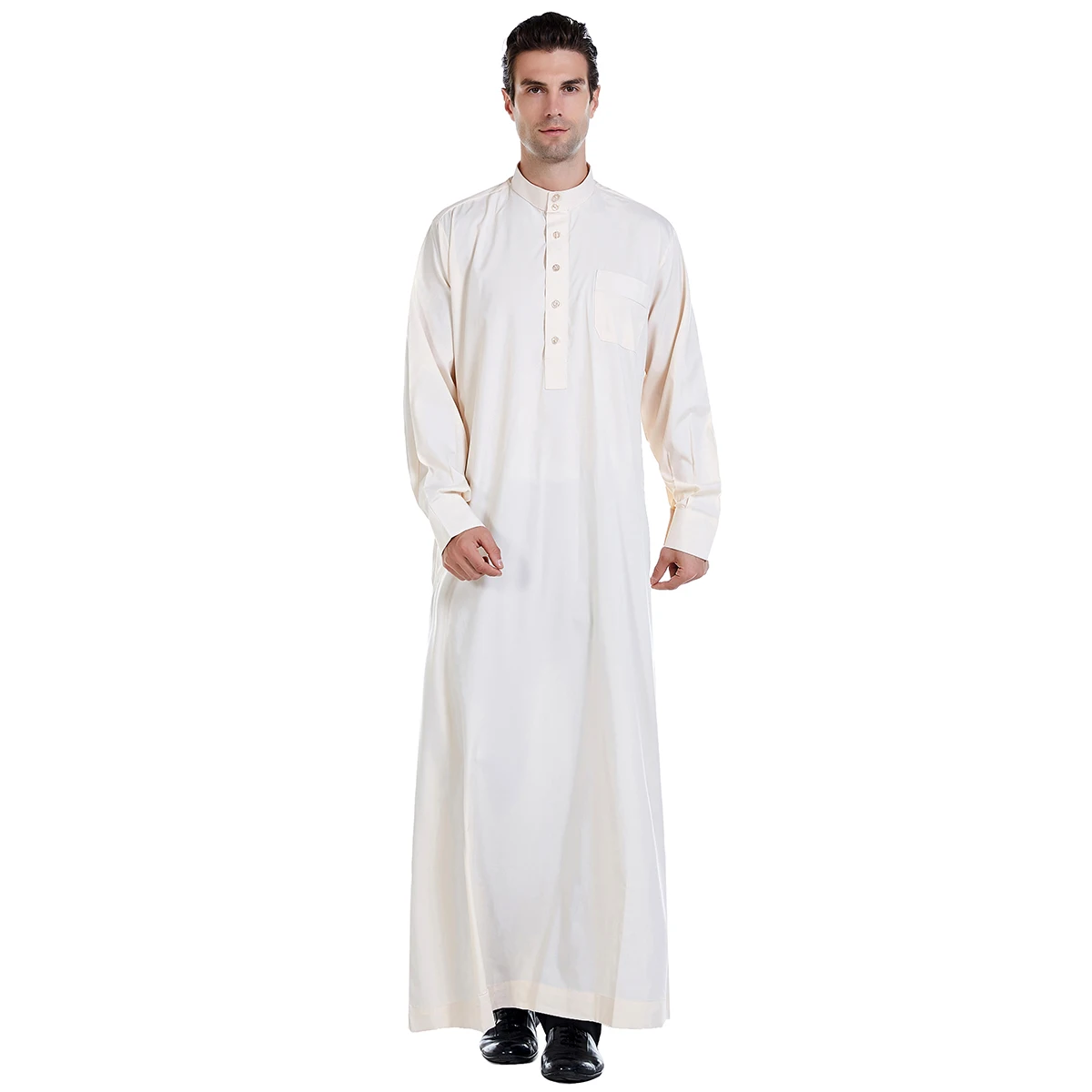 Arab Muslim Middle East Men's Long Sleeve Ramada Robe Round Neck Islamic Solid Kaftan Thawb Maxi Muslim Dubai Long Abaya