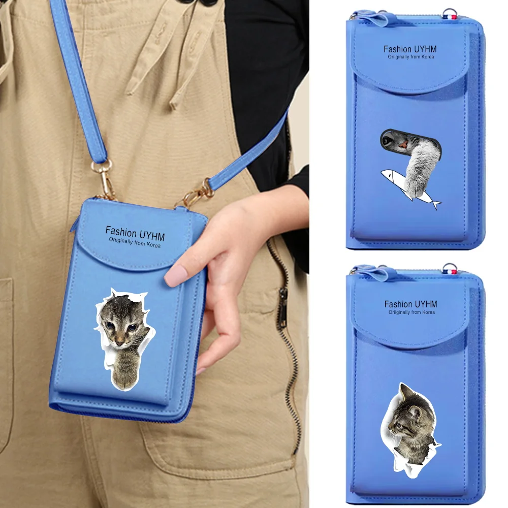 Купи Touch Screen Phone Bag Crossbody Bags Women Shoulder Wallet Women's Bag Mobile Wallet Messenger Pouch Card Holder Cat Pattern за 461 рублей в магазине AliExpress
