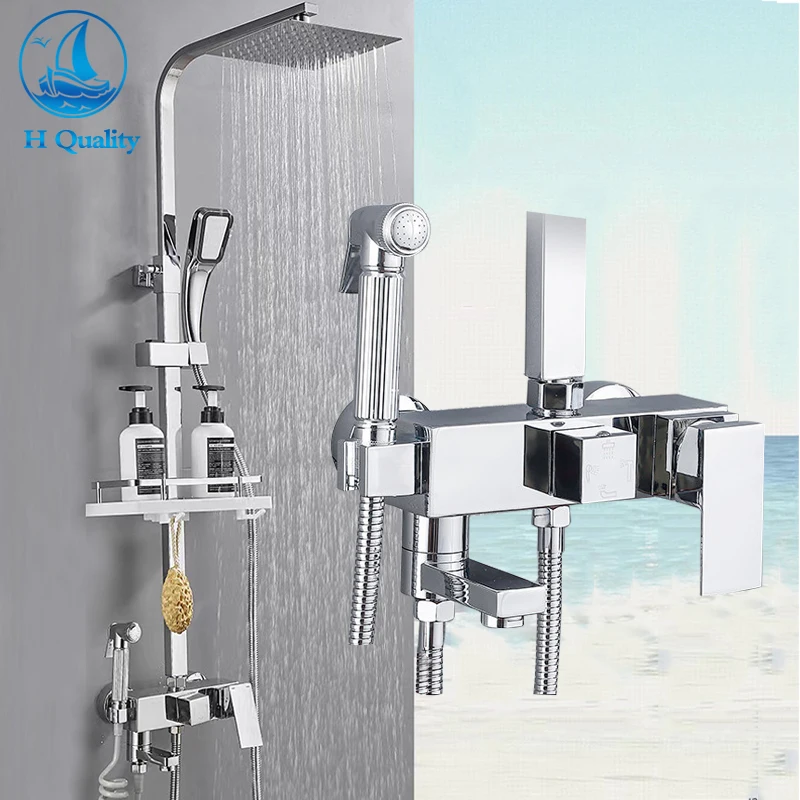 

Black/Chrome Rain Shower Faucet Set,Bathroom Faucet Set, Bidet Faucet,Shower Shelf,Rotatable Spout Faucet ,Height Can Be Extende