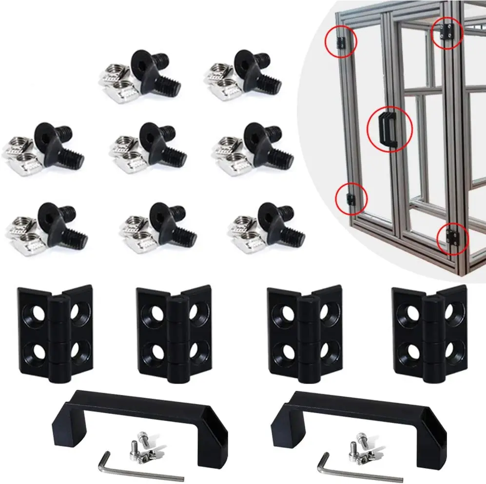

2 Sets 2020 Aluminum Extrusion Profile Slot 6mm Door Handle Door Frame Zinc Alloy Hinges Aluminum Profile with Hex Screws T-Nuts