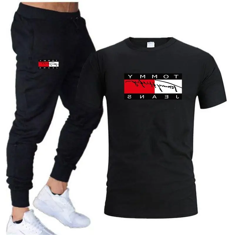 

Мужская летняя футболка и брюки для отдыха, брендовая футболка для фитнеса и бега, модная мужская спортивная одежда в стиле хип-хоп, 2023