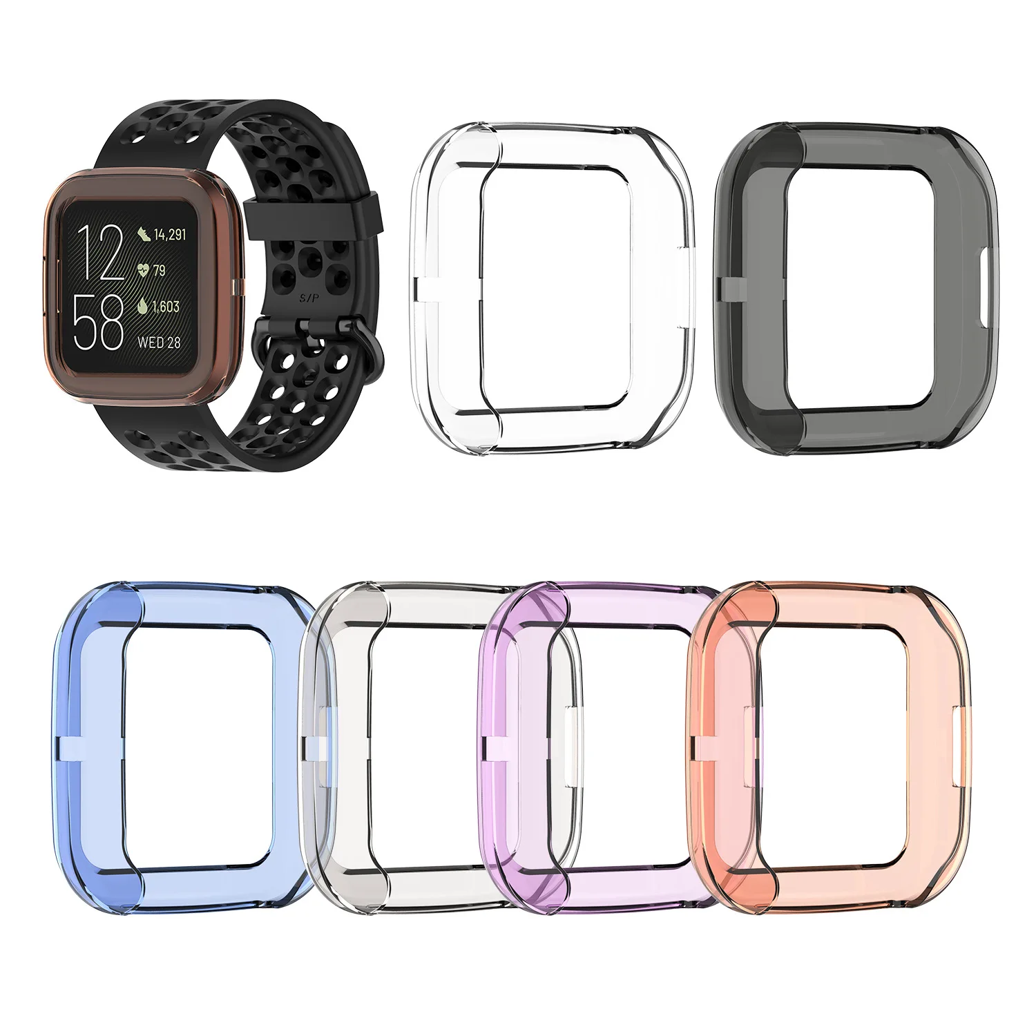

Suitable For Fitbit Versa2 Watch TPU Soft Rubber Half Bag Protective Cover Transparent Rubber Cover Smart Watch Accessories