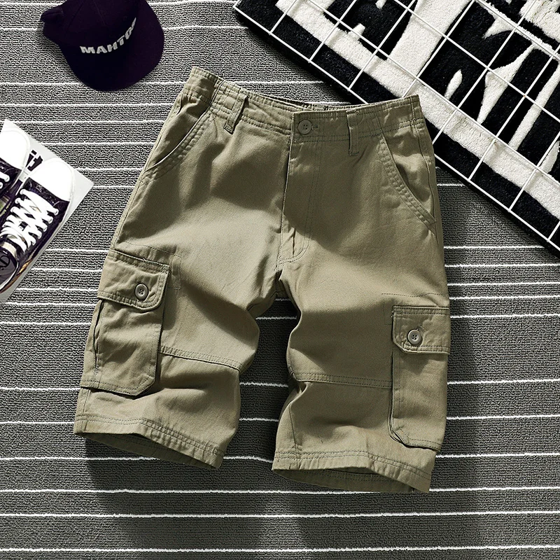 Men's Cotton Shorts Summer Beach High Quality Multi-pocket Overalls Outdoor Leisure Jogging Loose Large Size Joggers Knee Pants