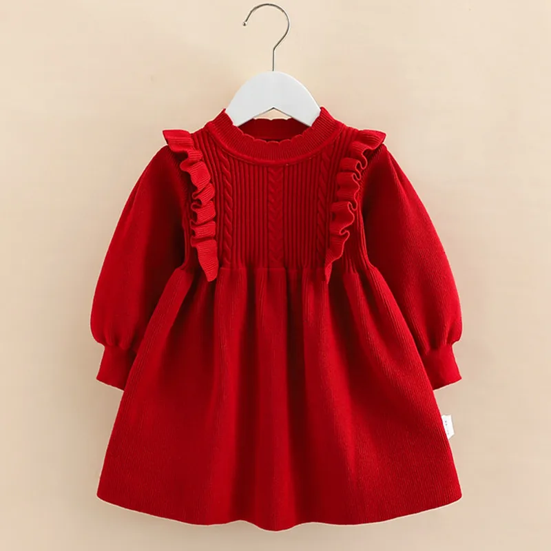 

2023 Winter 2 3 4 5 6 7 8 9 10 12 Years Children‘s Chirstmas New Year Thickening Princess Red Knitted Dress For Baby Kids Girls