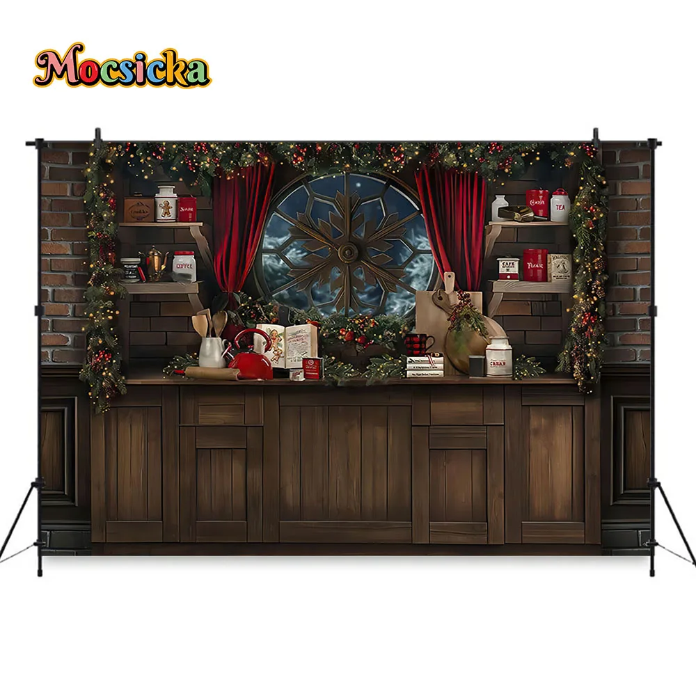 Фон для фотографирования с изображением рождественской кухни коричневые
