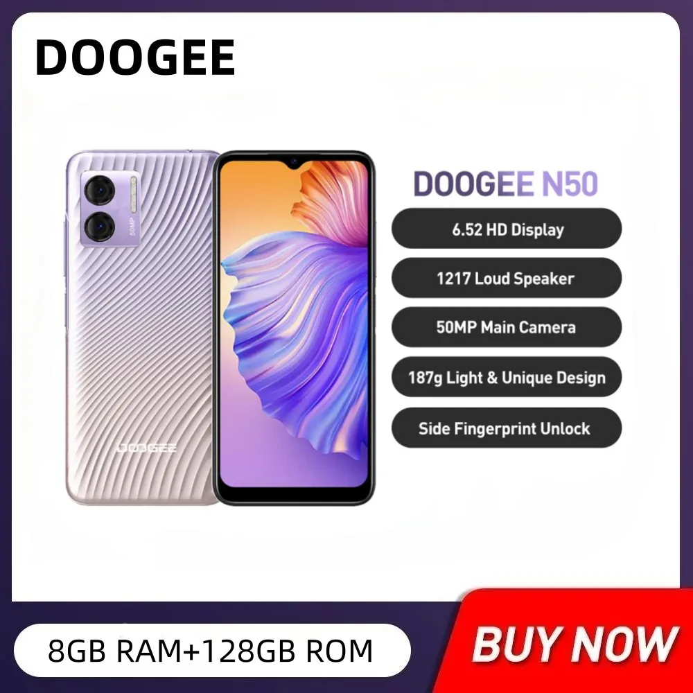 

DOOGEE N50 6.52 Inch 8GB+128GB Display Android 13 Smartphone Octa Core 50MP Camera 4200mAh Battery Fast Charging Mobile Phones