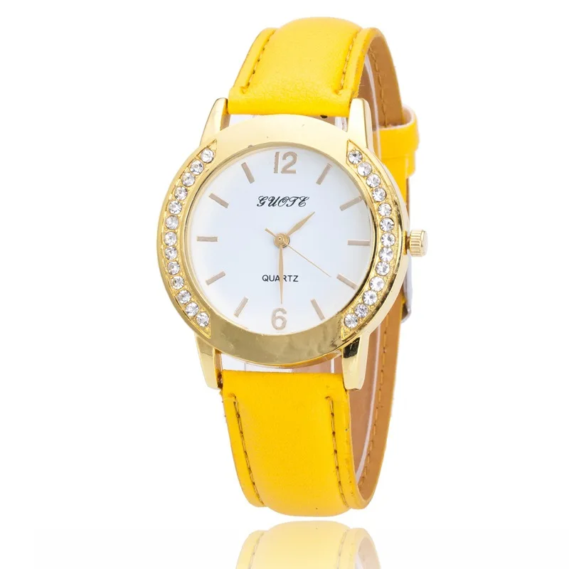 

Luxury Watch For Women High Quality Yellow Leather Strap Diamond Digital Dial Quartz Wristwatches Ladies Watch Relogio Feminino